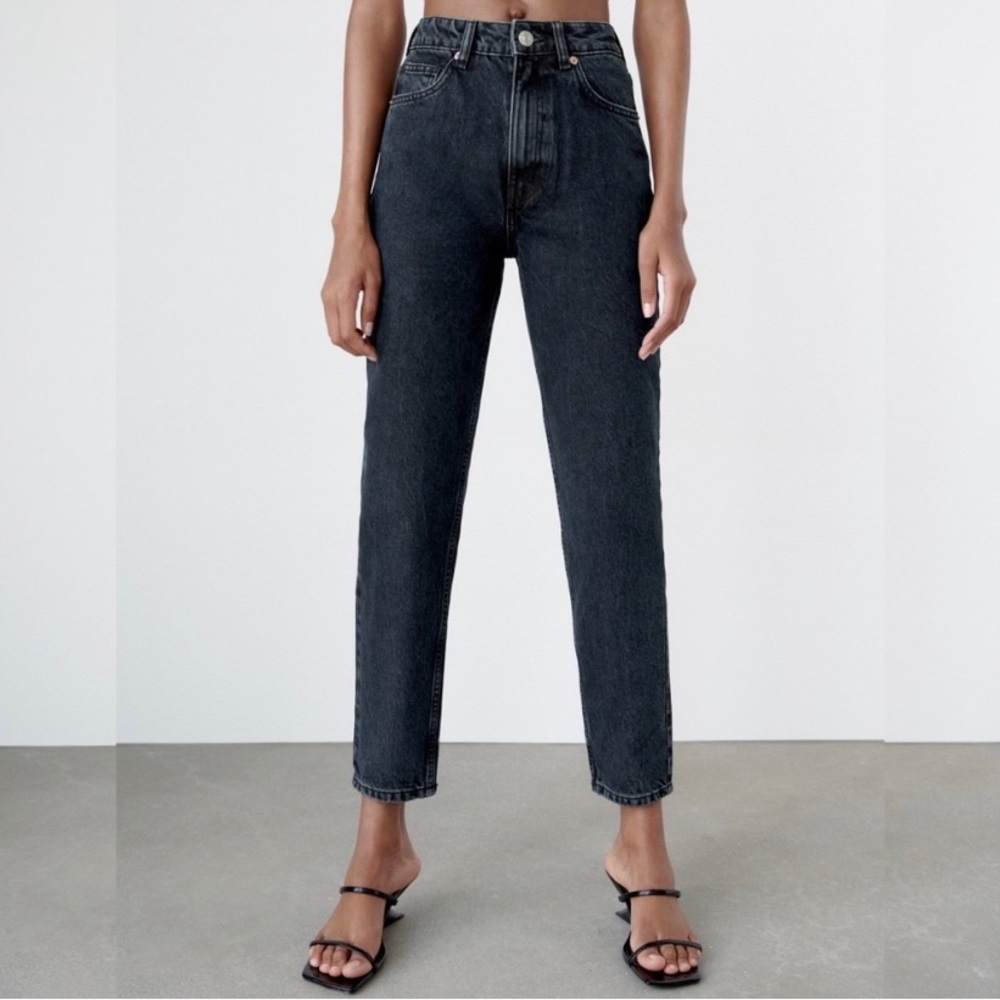 4 🔖 ZARA Classic Mom Fit Jeans Denim High Rise Ankle Black 8197/003